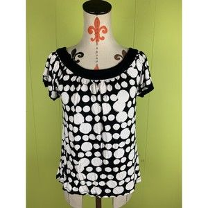 Michael Kors White Black Short Sleeve Top Blouse S Round Neck